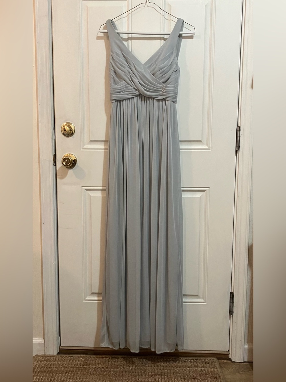 David’s Bridal Ruched Crisscross Maxi Dress Light Gray-Size 2